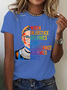 T-shirts Décontracté Été Lettres de texte Coton Micro-élasticité Ample Col Rond Régulier Régulier pour Femmes