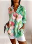 Chemises Femmes Bloc de Couleur Décontracté Printemps / Automne Coton Quotidien Coupe Régulière Trapèze Régulier Col de Chemise