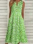 Femmes Floral Bleu Entaillé Confortable Boucle Robe Mi-Longue Décontracté