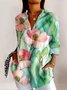 Chemises Femmes Bloc de Couleur Décontracté Printemps / Automne Coton Quotidien Coupe Régulière Trapèze Régulier Col de Chemise