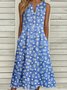 Femmes Floral Bleu Entaillé Confortable Boucle Robe Mi-Longue Décontracté