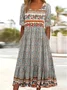 Femmes Floral Bleu Col Rond Confortable Robe Maxi Décontracté