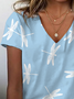 T-shirts Décontracté Été Libellule Col V Imprimé Quotidien Ample Régulier Régulier pour Femmes