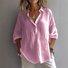 Chemises Décontracté Plain Printemps / Automne en Lin Micro-élasticité Régulier Trapèze Régulier Col de Chemise pour Femmes