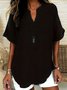 Blouses Femmes Élégant Plain Été Coton Aucune élasticité Demi Manche Col Châle Régulier Droit