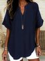 Blouses Femmes Élégant Plain Été Coton Aucune élasticité Demi Manche Col Châle Régulier Droit