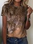 T-shirts Décontracté Été Feuille Coton Quotidien Manches Courtes Col Rond Régulier Trapèze pour Femmes
