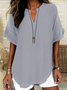 Blouses Femmes Élégant Plain Été Coton Aucune élasticité Demi Manche Col Châle Régulier Droit