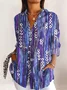 Chemises Bloc de Couleur Décontracté Printemps / Automne Polyester Micro-élasticité Manches Longues Régulier Trapèze Col de Chemise pour Femmes