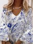 Femmes Floral Blanc Col V Confortable Robe Mi-Longue Boho