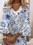 Femmes Floral Blanc Col V Confortable Robe Mi-Longue Boho