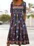 Femmes Floral Bleu Col Rond Confortable Robe Maxi Décontracté