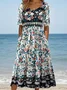 Femmes Floral Vert Clair Col Rond Confortable Robe Maxi Décontracté