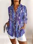 Chemises Bloc de Couleur Décontracté Printemps / Automne Polyester Micro-élasticité Manches Longues Régulier Trapèze Col de Chemise pour Femmes
