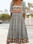Femmes Floral Bleu Col Rond Confortable Robe Maxi Décontracté