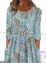 Femmes Floral Bleu Col Rond Confortable Imprimé Robe Maxi Décontracté