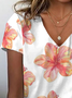 T-shirts Femmes Décontracté Floral Été Col V Aucune élasticité Jersey Régulier Régulier T.-N.-L.