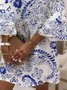 Femmes Floral Blanc Col V Confortable Robe Mi-Longue Boho