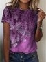 T-shirts Décontracté Été Feuille Coton Quotidien Manches Courtes Col Rond Régulier Trapèze pour Femmes