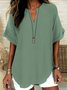 Blouses Femmes Élégant Plain Été Coton Aucune élasticité Demi Manche Col Châle Régulier Droit
