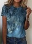 T-shirts Décontracté Été Feuille Coton Quotidien Manches Courtes Col Rond Régulier Trapèze pour Femmes
