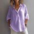Chemises Décontracté Plain Printemps / Automne en Lin Micro-élasticité Régulier Trapèze Régulier Col de Chemise pour Femmes
