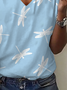 T-shirts Décontracté Été Libellule Col V Imprimé Quotidien Ample Régulier Régulier pour Femmes