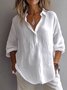 Chemises Décontracté Plain Printemps / Automne en Lin Micro-élasticité Régulier Trapèze Régulier Col de Chemise pour Femmes