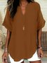 Blouses Femmes Élégant Plain Été Coton Aucune élasticité Demi Manche Col Châle Régulier Droit