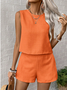 Deux Pièces Ensembles Femmes Simple Plain Été Micro-élasticité Quotidien Sans Manches Top Avec Pantalons Droit Régulier