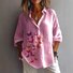 Chemises Décontracté Plain Printemps / Automne en Lin Micro-élasticité Manches Longues Régulier Trapèze Régulier pour Femmes
