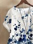 Blouses Femmes Simple Plantes Été Coton Aucune élasticité Col Rond Régulier Droit Régulier
