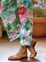 Pantalons Vacances Floral Printemps / Automne en Lin Naturel Faire la navette Long Droit Régulier pour Femmes