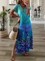 Femmes Floral Comme Image Col V Confortable Imprimé Robe Maxi Décontracté