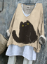 T-shirts Rétro Imprimé d'Animal Printemps / Automne Coton Micro-élasticité Ample Régulier Trapèze Régulier pour Femmes