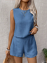 Deux Pièces Ensembles Femmes Simple Plain Été Micro-élasticité Quotidien Sans Manches Top Avec Pantalons Droit Régulier
