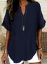 Chemises Décontracté Plain Été Polyester Col V Imprimé Quotidien Ample Régulier pour Femmes