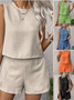 Deux Pièces Ensembles Femmes Simple Plain Été Micro-élasticité Quotidien Sans Manches Top Avec Pantalons Droit Régulier