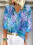 Blouses Boho Floral Été Polyester Aucune élasticité Vacances Demi Manche Régulier Régulier pour Femmes