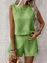 Deux Pièces Ensembles Femmes Simple Plain Été Micro-élasticité Quotidien Sans Manches Top Avec Pantalons Droit Régulier
