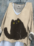 T-shirts Rétro Imprimé d'Animal Printemps / Automne Coton Micro-élasticité Ample Régulier Trapèze Régulier pour Femmes