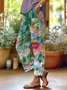 Pantalons Vacances Floral Printemps / Automne en Lin Naturel Faire la navette Long Droit Régulier pour Femmes