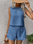 Deux Pièces Ensembles Femmes Simple Plain Été Micro-élasticité Quotidien Sans Manches Top Avec Pantalons Droit Régulier