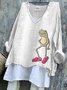 T-shirts Rétro Imprimé d'Animal Printemps / Automne Polyester Micro-élasticité Quotidien Manches Longues Régulier Trapèze pour Femmes