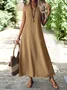 Femmes Plain Abricot Col V Confortable Robe Maxi Décontracté