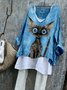 T-shirts Rétro Printemps / Automne Chat Coton Quotidien Ample Manches Longues Régulier Régulier pour Femmes