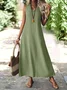 Femmes Plain Abricot Col V Confortable Robe Maxi Décontracté
