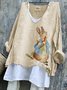T-shirts en Lin Printemps / Automne PÂQUES (lapin) Polyester Micro-élasticité Quotidien Manches Longues Régulier Trapèze pour Femmes