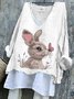 T-shirts Rétro Printemps / Automne PÂQUES (lapin) Micro-élasticité Quotidien Ample Régulier Trapèze Régulier pour Femmes
