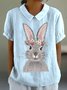 Blouses Femmes Élégant Été PÂQUES (lapin) Polyester Aucune élasticité Ample Demi Manche Col Châle Droit